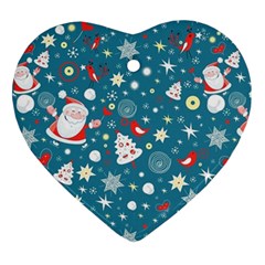 Christmas Pattern Santa Blue Ornament (heart) by Sarkoni