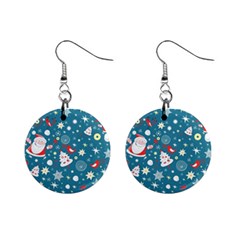 Christmas Pattern Santa Blue Mini Button Earrings by Sarkoni