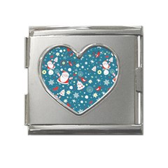 Christmas Pattern Santa Blue Mega Link Heart Italian Charm (18mm) by Sarkoni