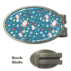 Christmas Pattern Santa Blue Money Clips (oval)  by Sarkoni