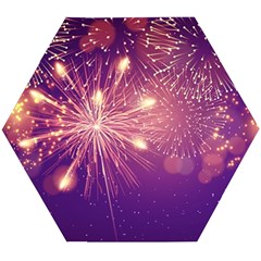 Fireworks On A Purple With Fireworks New Year Christmas Pattern Wooden Puzzle Hexagon by Sarkoni