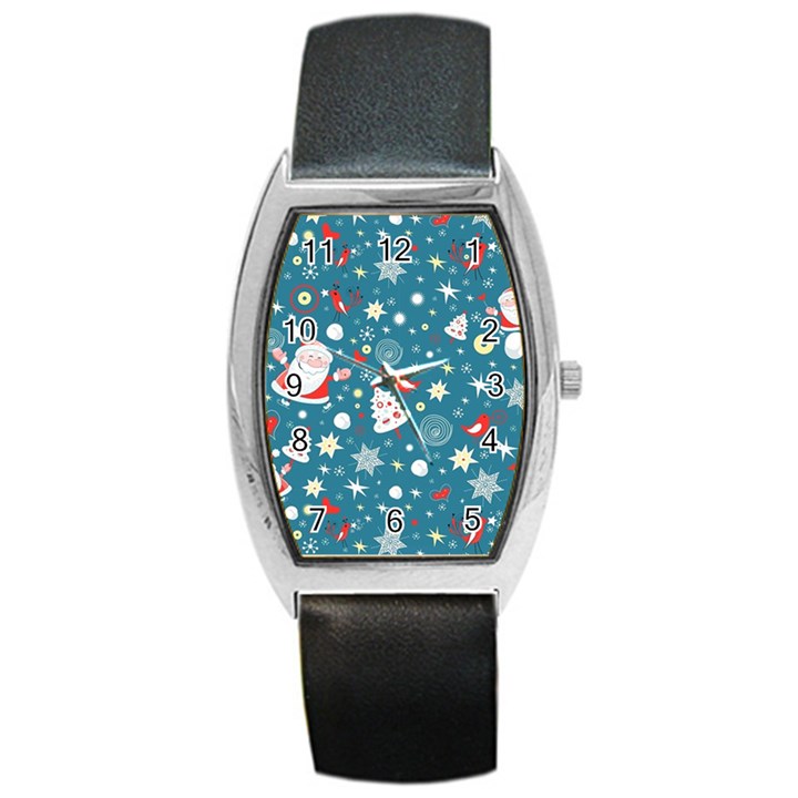 Christmas Pattern Santa Blue Barrel Style Metal Watch