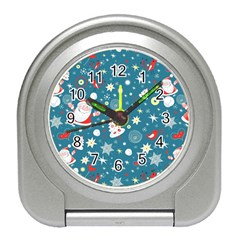 Christmas Pattern Santa Blue Travel Alarm Clock by Sarkoni