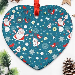 Christmas Pattern Santa Blue Heart Ornament (two Sides) by Sarkoni