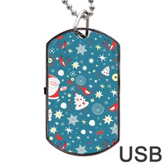 Christmas Pattern Santa Blue Dog Tag Usb Flash (two Sides) by Sarkoni