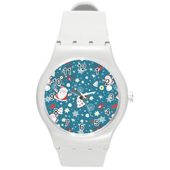 Christmas Pattern Santa Blue Round Plastic Sport Watch (m) by Sarkoni