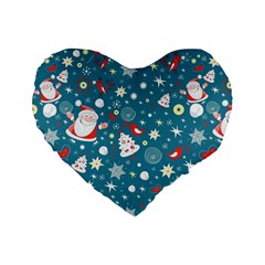 Christmas Pattern Santa Blue Standard 16  Premium Heart Shape Cushions by Sarkoni