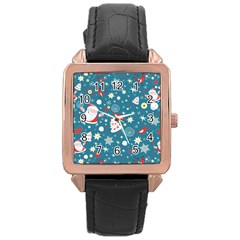 Christmas Pattern Santa Blue Rose Gold Leather Watch  by Sarkoni