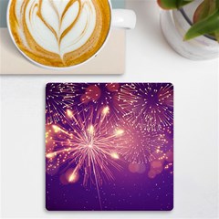 Fireworks On A Purple With Fireworks New Year Christmas Pattern Uv Print Square Tile Coaster  by Sarkoni