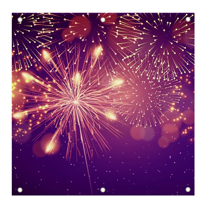 Fireworks On A Purple With Fireworks New Year Christmas Pattern Banner and Sign 4  x 4 