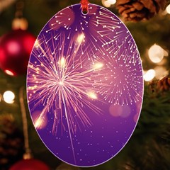 Fireworks On A Purple With Fireworks New Year Christmas Pattern Uv Print Acrylic Ornament Oval by Sarkoni