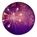 Fireworks On A Purple With Fireworks New Year Christmas Pattern Round Glass Fridge Magnet (4 pack) Front