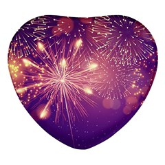 Fireworks On A Purple With Fireworks New Year Christmas Pattern Heart Glass Fridge Magnet (4 Pack) by Sarkoni