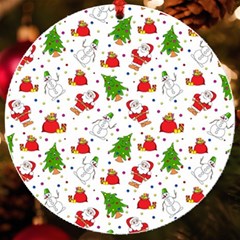 Christmas Santa Pattern Tree Uv Print Acrylic Ornament Round by Sarkoni