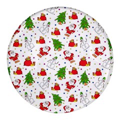 Christmas Santa Pattern Tree Round Glass Fridge Magnet (4 Pack) by Sarkoni