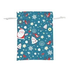 Christmas Pattern Santa Blue Lightweight Drawstring Pouch (s) by Sarkoni