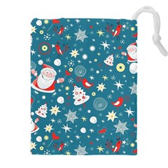 Christmas Pattern Santa Blue Drawstring Pouch (4xl) by Sarkoni