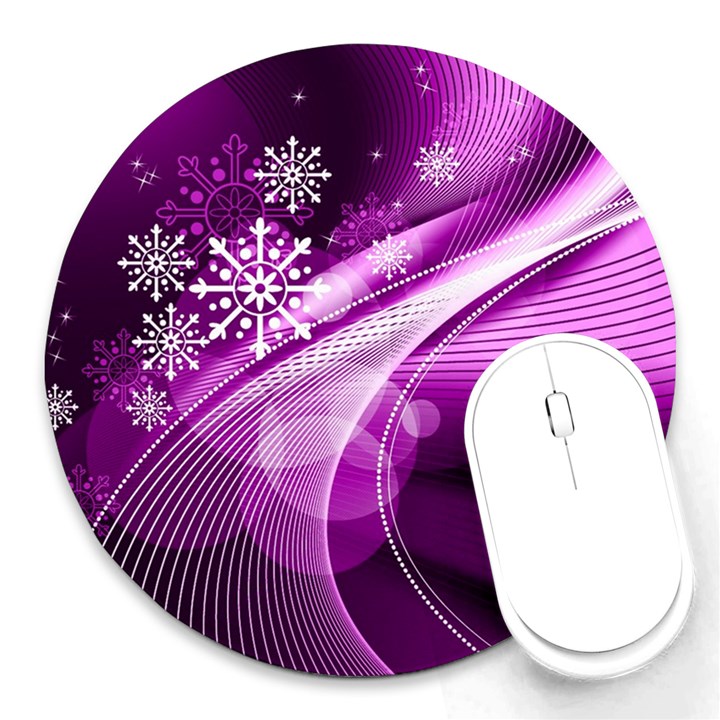 Purple Abstract Merry Christmas Xmas Pattern Round Mousepad