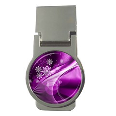 Purple Abstract Merry Christmas Xmas Pattern Money Clips (round)  by Sarkoni