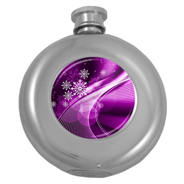 Purple Abstract Merry Christmas Xmas Pattern Round Hip Flask (5 oz)