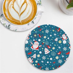 Christmas Pattern Santa Blue Uv Print Round Tile Coaster by Sarkoni