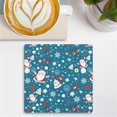 Christmas Pattern Santa Blue Uv Print Square Tile Coaster  by Sarkoni