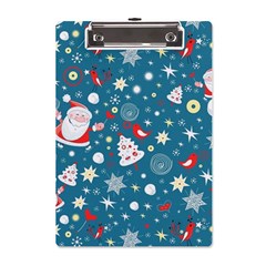 Christmas Pattern Santa Blue A5 Acrylic Clipboard by Sarkoni