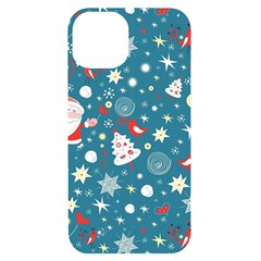 Christmas Pattern Santa Blue Iphone 14 Black Uv Print Case by Sarkoni