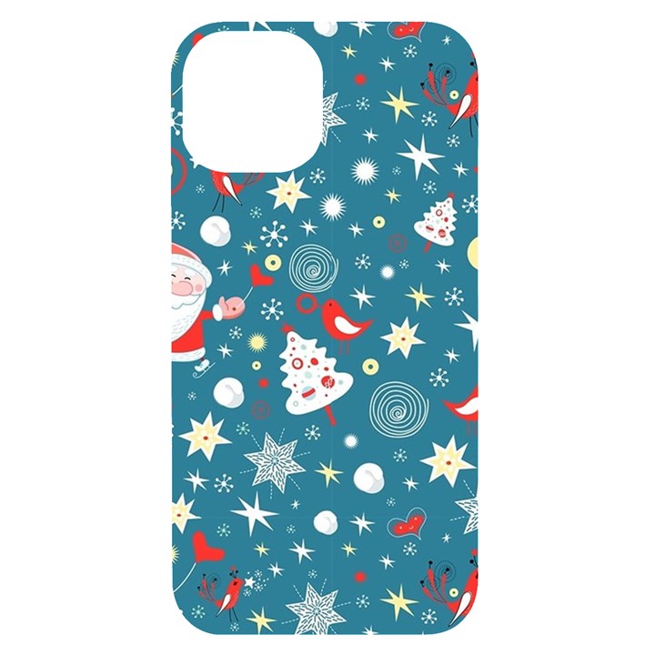 Christmas Pattern Santa Blue iPhone 14 Black UV Print Case