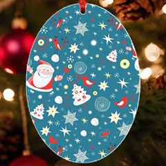 Christmas Pattern Santa Blue Uv Print Acrylic Ornament Oval by Sarkoni