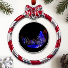 To Meet Christmas Metal Red Ribbon Round Ornament by Sarkoni