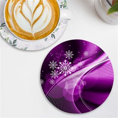 Purple Abstract Merry Christmas Xmas Pattern Uv Print Round Tile Coaster by Sarkoni