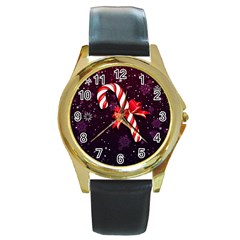 Christmas Lollipop Bowknot Celebrations Round Gold Metal Watch by Sarkoni