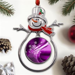 Purple Abstract Merry Christmas Xmas Pattern Metal Snowman Ornament by Sarkoni