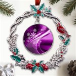 Purple Abstract Merry Christmas Xmas Pattern Metal X mas Wreath Holly leaf Ornament Front