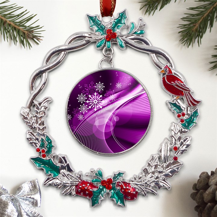 Purple Abstract Merry Christmas Xmas Pattern Metal X mas Wreath Holly leaf Ornament