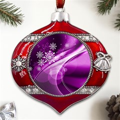 Purple Abstract Merry Christmas Xmas Pattern Metal Snowflake And Bell Red Ornament by Sarkoni