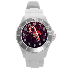 Christmas Lollipop Bowknot Celebrations Round Plastic Sport Watch (l) by Sarkoni