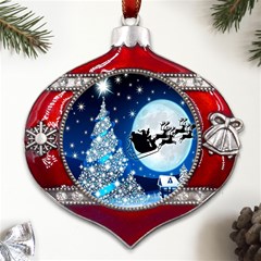 Merry Christmas Metal Snowflake And Bell Red Ornament by Sarkoni