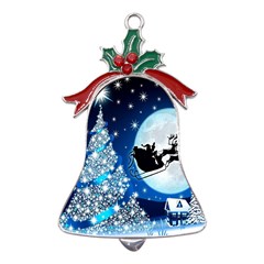 Merry Christmas Metal Holly Leaf Bell Ornament by Sarkoni