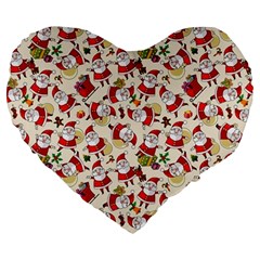 Christmas  Santa Claus Patterns Large 19  Premium Flano Heart Shape Cushions by Sarkoni