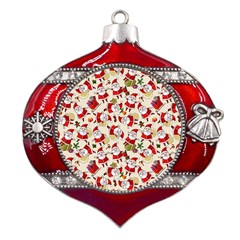 Christmas  Santa Claus Patterns Metal Snowflake And Bell Red Ornament by Sarkoni