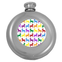 Colorful Horse Background Wallpaper Round Hip Flask (5 Oz) by Amaryn4rt