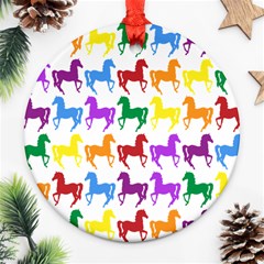 Colorful Horse Background Wallpaper Round Ornament (two Sides) by Amaryn4rt