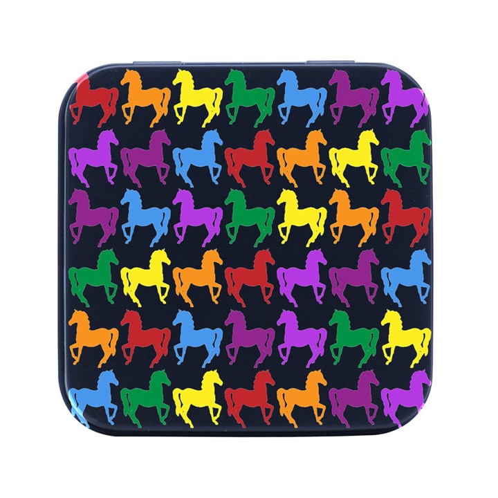 Colorful Horse Background Wallpaper Square Metal Box (Black)