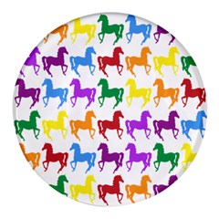 Colorful Horse Background Wallpaper Round Glass Fridge Magnet (4 Pack) by Amaryn4rt