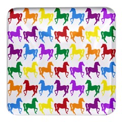 Colorful Horse Background Wallpaper Square Glass Fridge Magnet (4 Pack) by Amaryn4rt