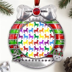 Colorful Horse Background Wallpaper Metal X mas Ribbon With Red Crystal Round Ornament by Amaryn4rt