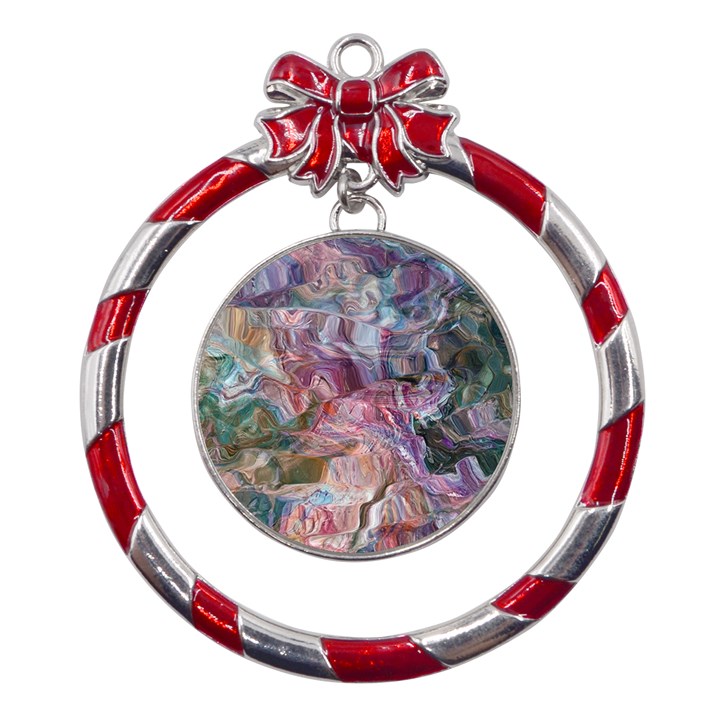 Blended waves Metal Red Ribbon Round Ornament