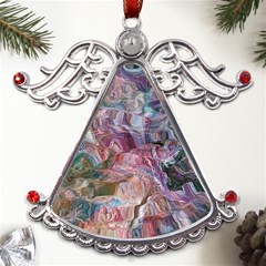 Blended Waves Metal Angel With Crystal Ornament by kaleidomarblingart